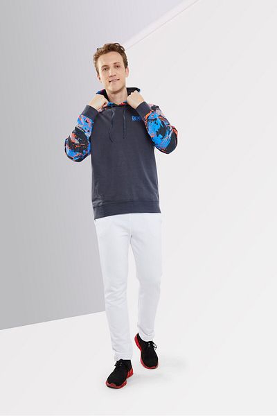 DKNY Sport Men Hooded Long Sleeves Outdoor Sweatshirt, Grey Combo