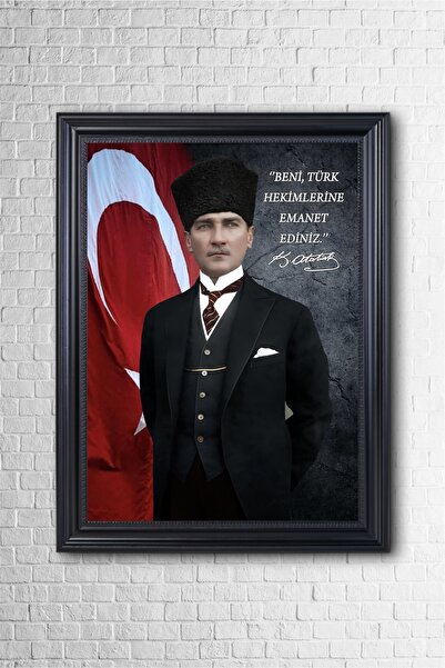 beedene Çerçeveli Atatürk Portresi Atatürk Tablo Beni Türk Hekimlerine Emanet...