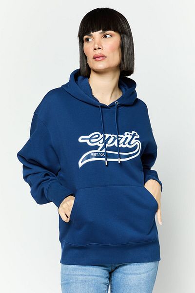 Esprit Women Hooded Brand Logo Long Sleeves Sweatshirt, Navy Blue