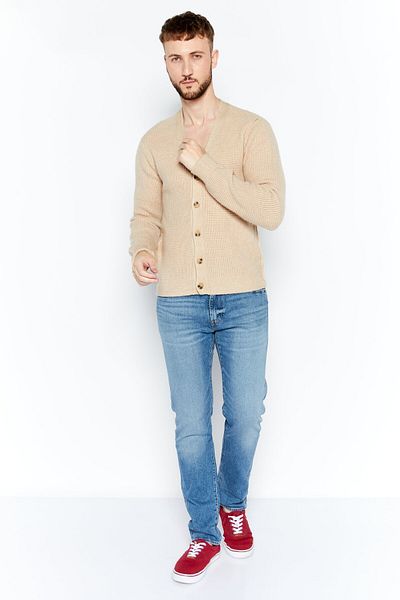 ATM Anthony Thomas Melillo Men V-neck Crochet Cardigan, Beige