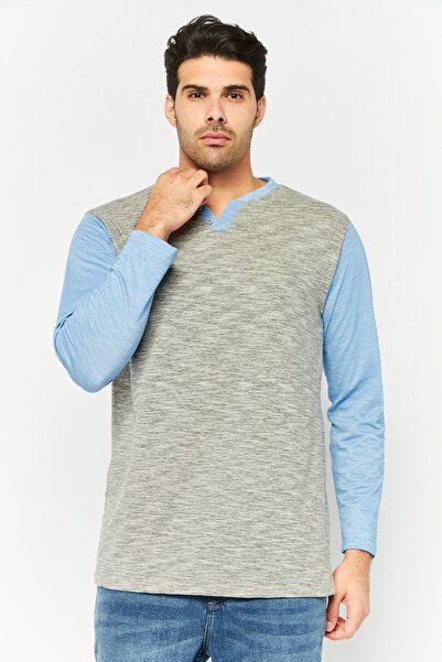 Brave Soul Men Henley Neck Long Sleeves Heather T-Shirt, Grey