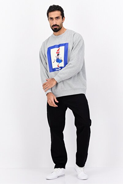 WRANGLER Men Crew Neck Graphic Print Long Sleeve Sweatshirt, Grey Combo