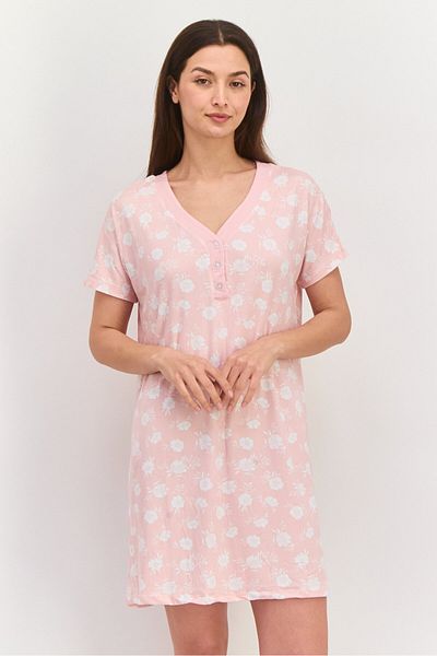 Anne Klein Women Floral Print Short Sleeve Sleepwear Dress, Pink