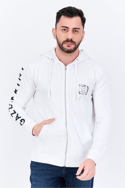 GAZZARRİNİ Men Brand Logo Long Sleeves Hoodie, White