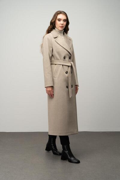 Olcay Exclusive Double-breasted Coat - Point Detail, STONE 3055