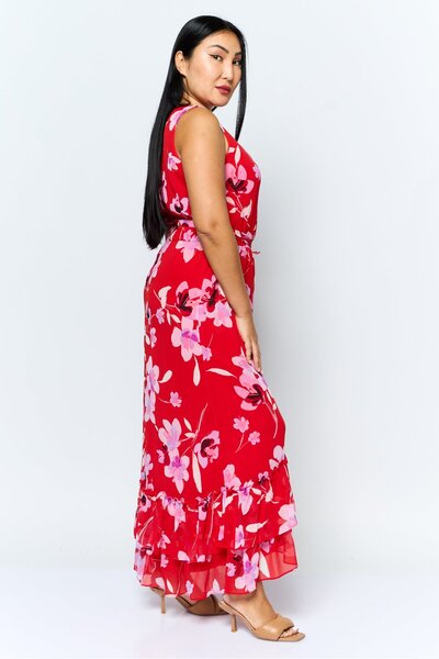 Calvin Klein Women Floral Print Maxi Dress, Red Combo