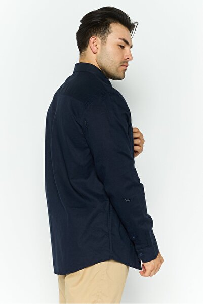 Threadbare Men Regular Fit Long Sleeve Embroidered Logo Casual Shirt, Navy