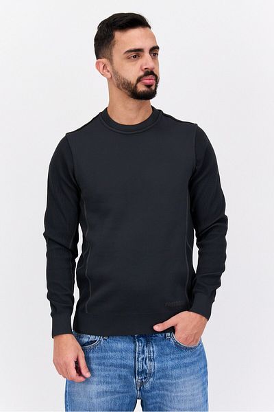 freesoul Men Crew Neck Long Sleeves Textured Sweatshirt, Dark Grey