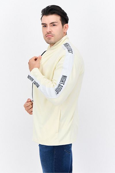 Night Addict Men High Neck Long Sleeves Brand Logo Sweatshirt, Cream