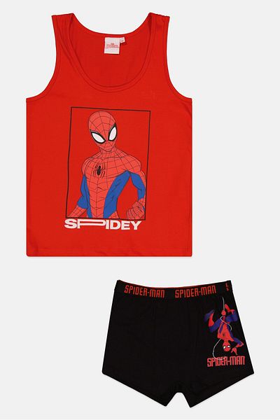 Marvel Kids Boy 2 Pieces Spiderman Print Sleeveless Vest And Boxer Set, Red Combo