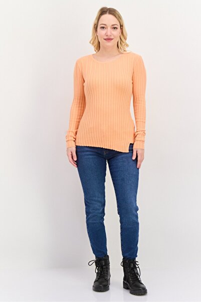 Esprit Women Round Neck Textured Long Sleeves Top, Orange