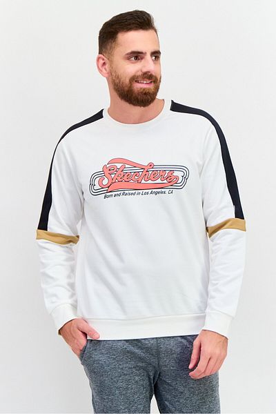 SKECHERS Men Sportwear Fit Graphic Long Sleeves Outdoor Sweatshirt, White