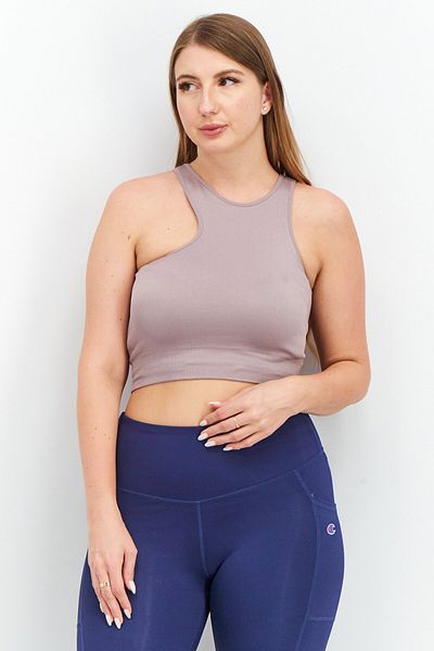 NA-KD Flow Women Crew Neck Sleeveless Rib Top, Taupe