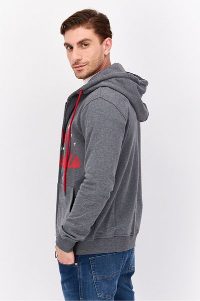 Frankie Morello Men Hood With Drawstring Long Sleeve Brand Logo Sweatshirts, Grey