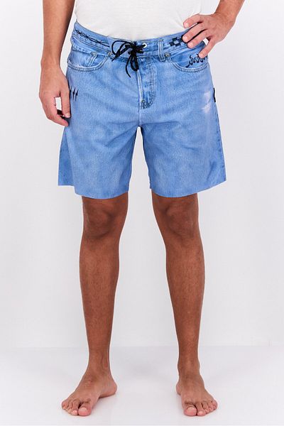 Hurley Men Brand Logo Drawstring 7 Inseam Board Short, Denim Blue
