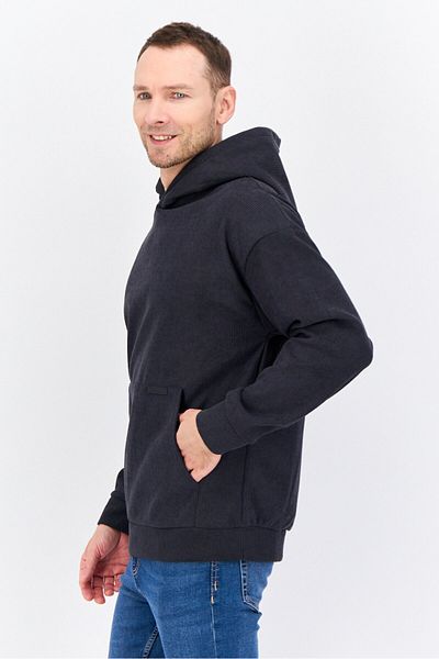 Members Only Men Hooded Textured Long Sleeves Sweatshirt, Dark Grey