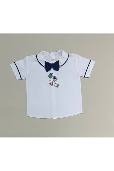 annerüyası Navy Blue Ribbed Space Concept Shirt - Bow Tie