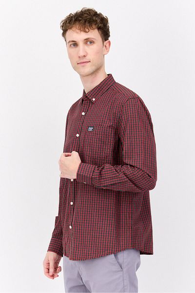 Perry Ellis Men Regular Fit Checkered Long Sleeve Casual Shirt, Red Combo