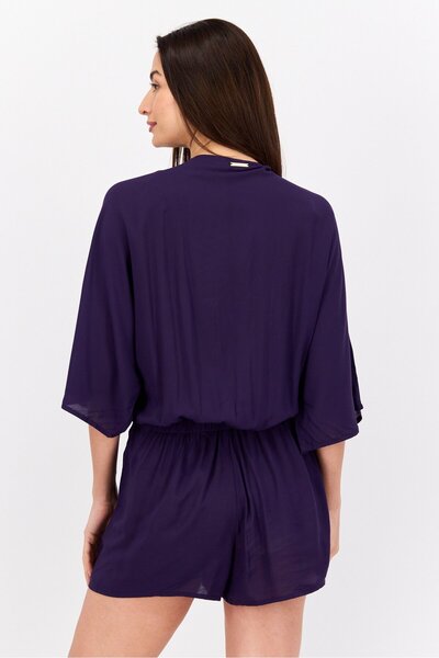 Vince Camuto Women Plain Short Sleeves Playsuits, Plum