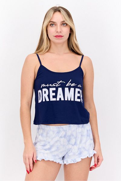 French Affair Women 2 Piece Printed Pajama Set, Navy