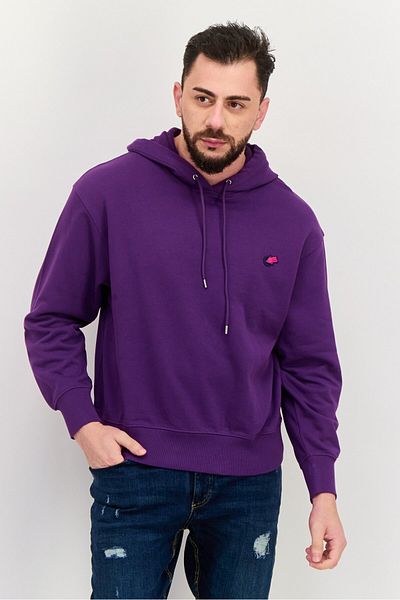 Esprit Men Embroidered Logo Long Sleeves Hoodies, Purple