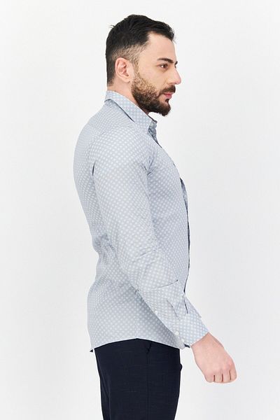 Antony Morato Men Slim Fit Allover Print Long Sleeves Casual Shirt, Light Blue