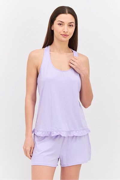 PJ Couture Women 4 Piece Allover Printed And Plain Sleepwear Set, Lavender