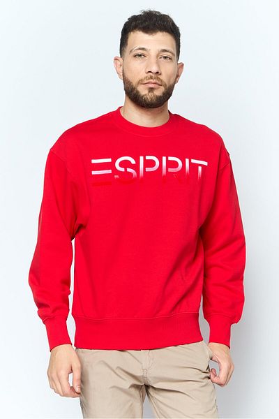 Esprit Men Crew Neck Long Sleeve Brand Logo Sweatshirt, Red
