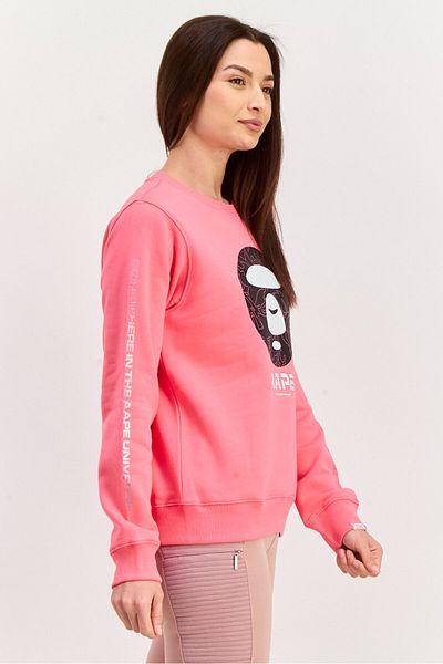 Aape By A Bathing Ape Women Crew Neck Long Sleeves Graphic Print Sweatshirt, Pink