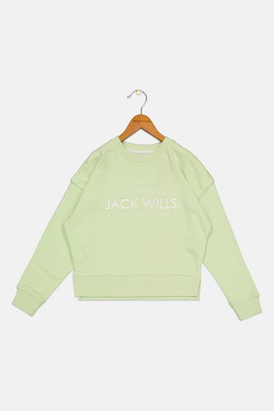 JACK WİLLS Kids Girl Crew Neck Printed Long Sleeves Sweatshirt, Lime Green