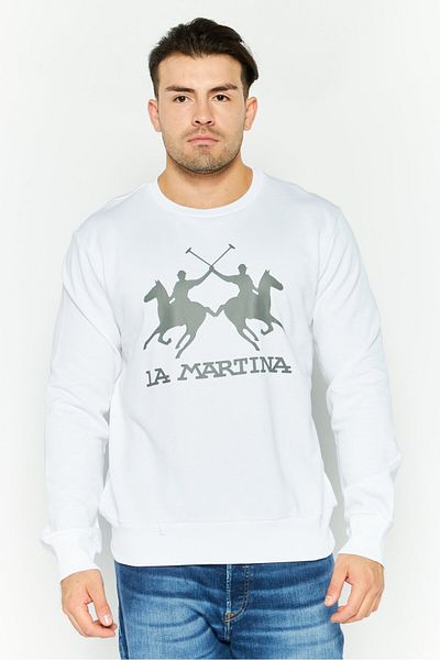 La Martina Men Crew Neck Long Sleeve Brand Logo Sweatshirt, White