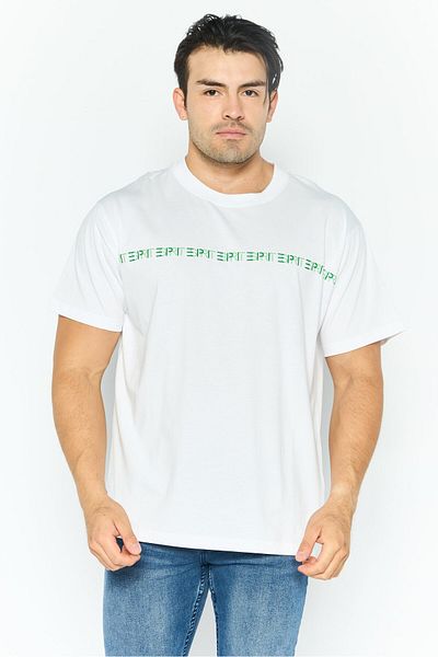 Esprit Men Crew Neck Short Sleeve Brand Logo T Shirt, White