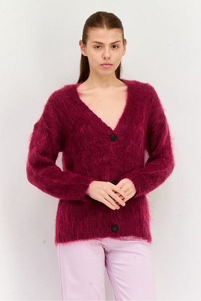 Hugo Boss Women Knitted Button Detail Cardigan, Maroon