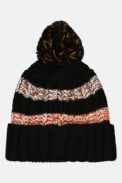 French Connection Women Stripe Knitted Beanie Hat, Black Combo