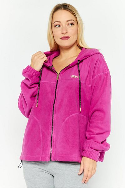 Dkny Women Embroidered Logo Long Sleeves Hooded Sweatshirt, Pink