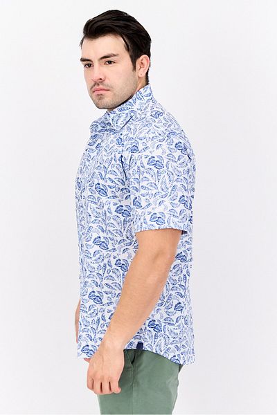 Vintage 1946 Men Regular Fit Printed Short Sleeves Casual Shirt, Blue