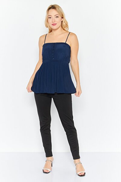 Esprit Women Square Neck Sleeveless Textured Top, Navy