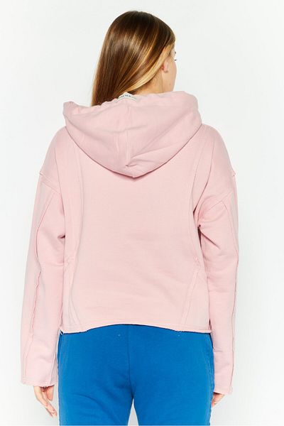 Tribe of 6 Women Hooded Embroidered Logo Long Sleeve Sweatshirt, Pink