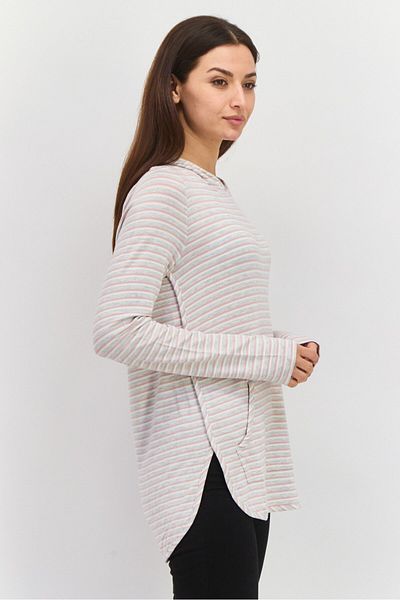 Market And Spruce Women Hooded Long Sleeve Stripe Sweatshirt, Grey