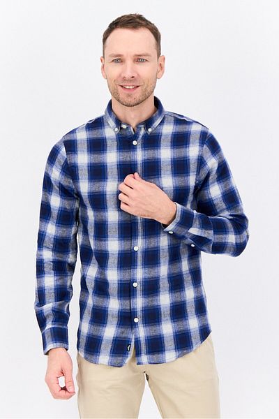 Threadbare Men Regular Fit Checkered Long Sleeves Casual Shirt, Blue Combo