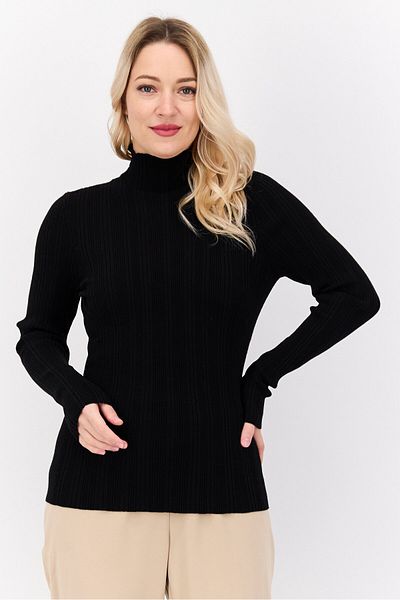 Hugo Boss Women Mock Neck Long Sleeves Ribbed Top, Black