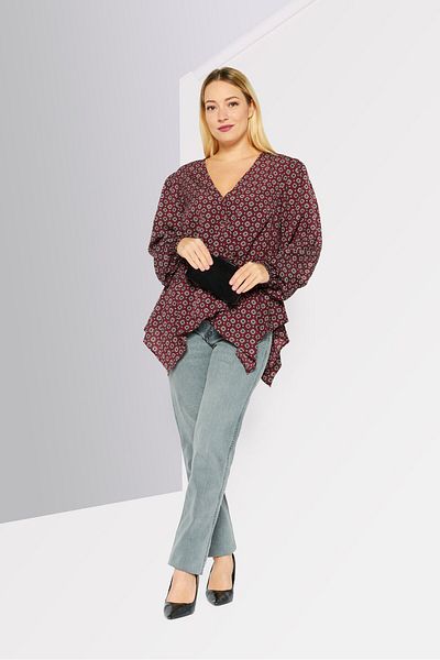 Michael Kors Women Plus Size Allover Print Long Sleeve Top, Maroon Combo