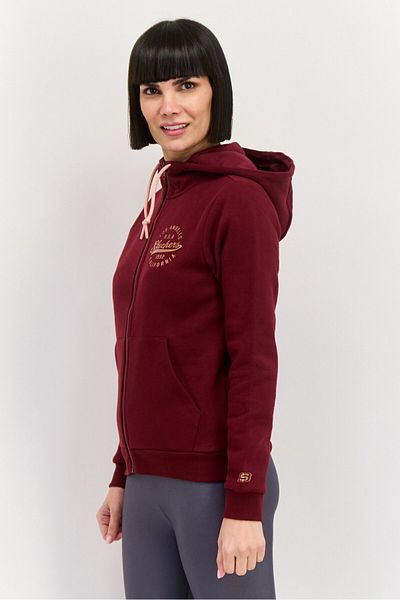 SKECHERS Women Sportwear Fit Graphic Long Sleeves Outdoor Hoodie, Maroon