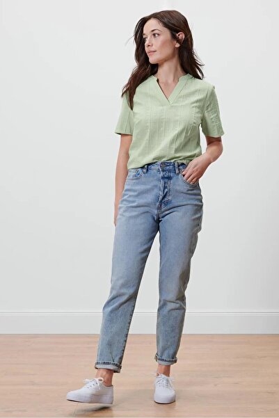 Tchibo Women Split Neck Short Sleeves Textured Blouse, Light Green