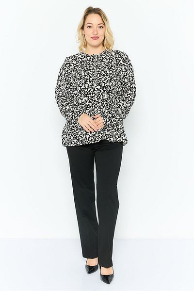 Esprit Women Tie Neck Long Sleeves All Over Print Tops, Black