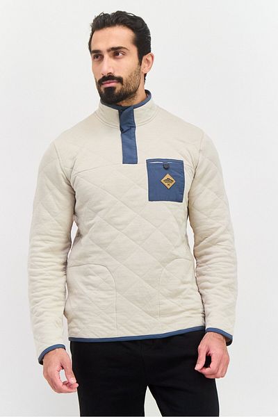 Hurley Men High Neck Quilted Long Sleeves Sweatshirt, Light Beige