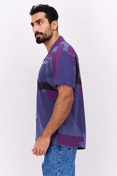 Jachs New York Men Regular Fit Allover Print Short Sleeves Casual Shirt, Purple