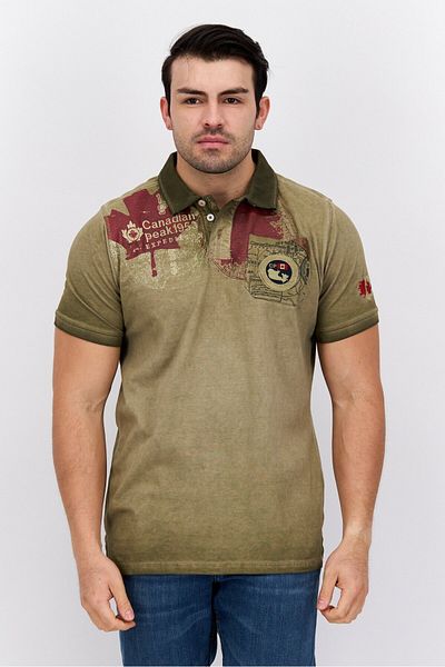 Canadian Peak Men Regular Fit Embroidered Short Sleeve Polo, Khaki