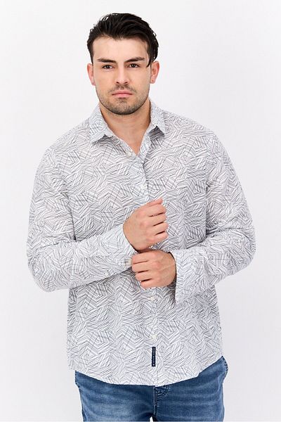 Perry Ellis Men Regular Fit Allover Print Long Sleeve Casual Shirt, Multicolor