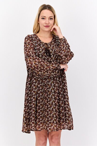 Pepe Jeans فستان نسائي قصير بطبعات الأزهار، بني